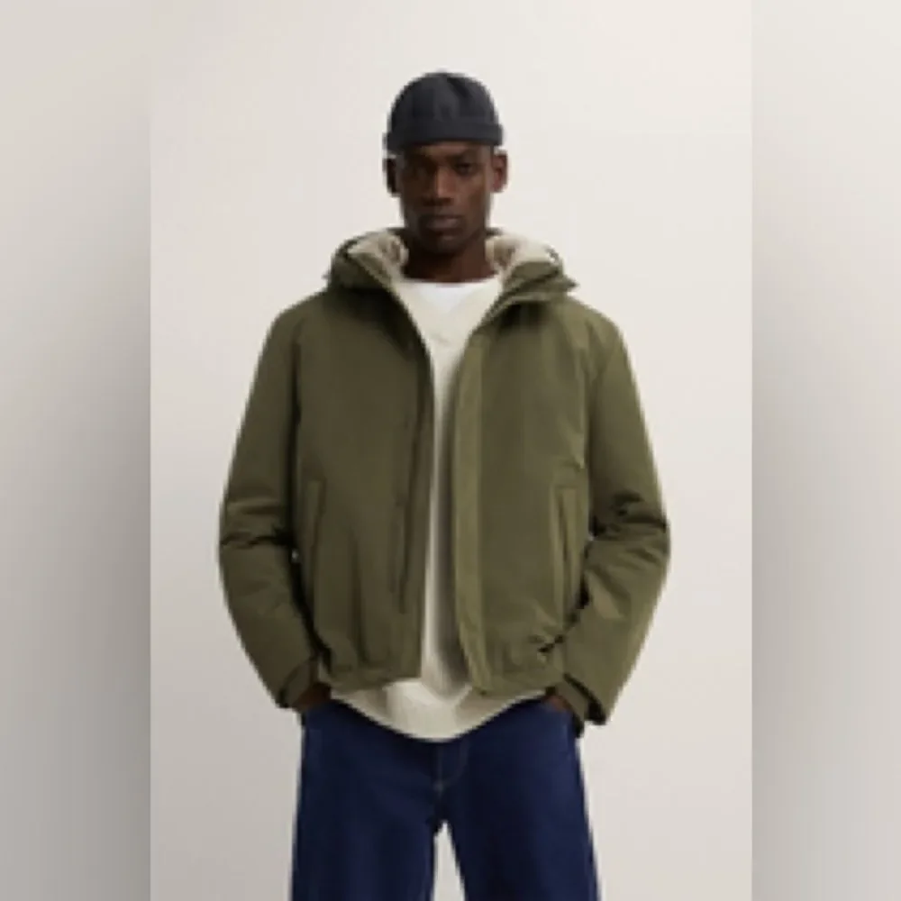 ZARA MENS SIZE M QUILTED OUFFER JACKET KHAKI GREEN‎ with hood